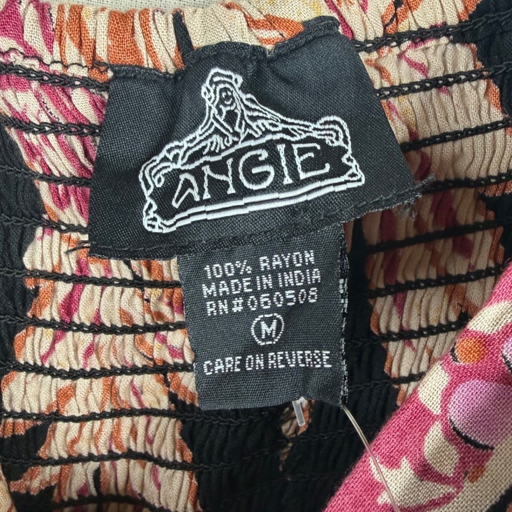 New Angie Floral Print Smocked Back Jumpsuit size Medium Black/Pink - Picture 2 of 8